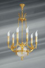Restoration style gilded chandelier 6 lights . Lucien Gau. Restoration style gilded chandelier 6 lights . Lucien Gau.