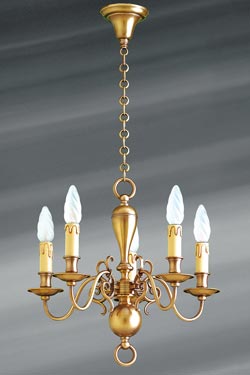 Small brass chandelier in Dutch style five lights. Lucien Gau. 