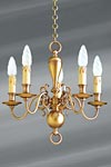 Small brass chandelier in Dutch style five lights. Lucien Gau. 