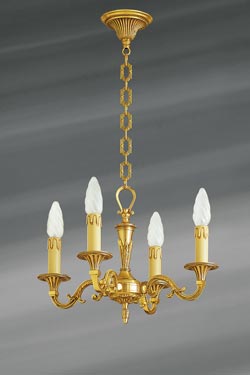 Small chandelier, Louis XVI, gilded bronze, four lights. Lucien Gau. 