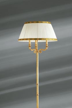 Empire style solid bronze floor lamp, three lights, pleated shade. Lucien Gau. 