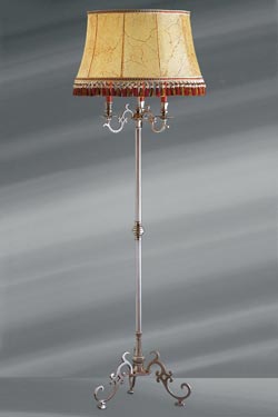  Louis XIII matt pewter floor lamp with lampshade bladder and tripod. Lucien Gau. 