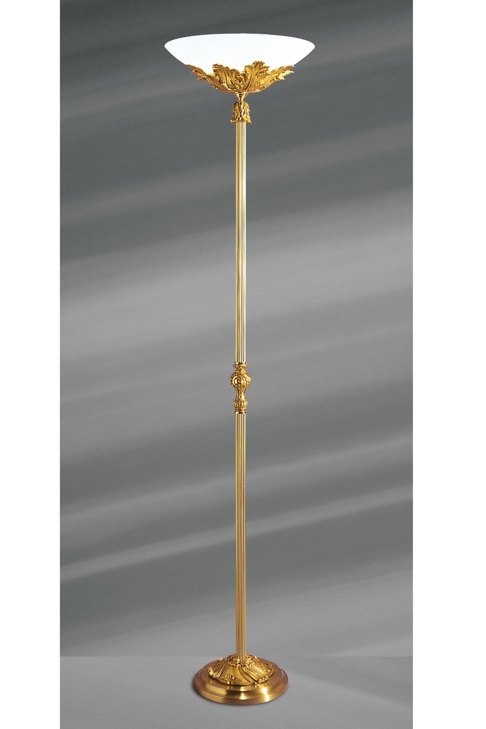Louis XV gilt bronze floor lamp frosted glass and round support. Lucien Gau. 