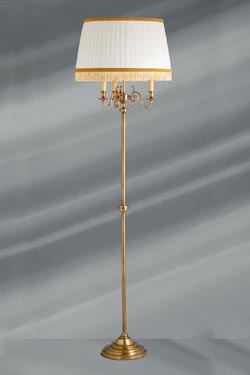 Patinated brassfloorlamp with pleated lampshade Dutch style. Lucien Gau. 