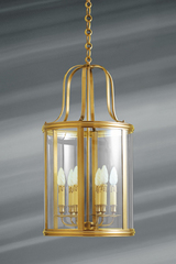 Grande lanterne de style classique en bronze massif et verre bombé. Lucien Gau. 