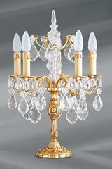 Lampe chandelier Louis XV bronze massif doré et cristal 5 lumières. Lucien Gau. 