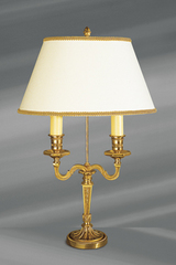 Lampe de style Louis XVI en bronze massif doré avec abat-jour ovale, blanc, lisse et galonné. Lucien Gau. 