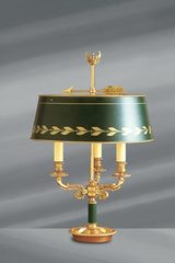 Lampe en bronze massif de style Empire, abat-jour et pied laqué vert . Lucien Gau. Lampe en bronze massif de style Empire, abat-jour et pied laqué vert . Lucien Gau.