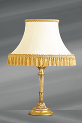 Lampe Louis XVI en bronze doré avec abat-jour blanc bordé de galons et pompons. Lucien Gau. Lampe Louis XVI en bronze doré avec abat-jour blanc bordé de galons et pompons. Lucien Gau.