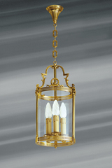 Lanterne classique en verre et bronze trois lumières. Lucien Gau. 