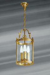 Lanterne classique en verre et bronze trois lumières. Lucien Gau. Lanterne classique en verre et bronze trois lumières. Lucien Gau.