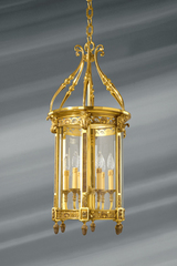 Lanterne de style classique en verre et bronze massif à six lumières . Lucien Gau. 