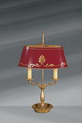 Empire style lamp, two lights, with oval lacquered shade. Lucien Gau. 