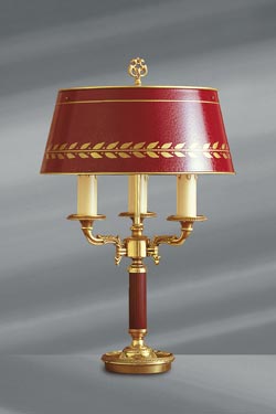 Empire style solid bronze lamp, bordeaux lacquered lampshade. Lucien Gau. 