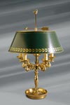 Empire style solid bronze lamp, green shade, five lights. Lucien Gau. 