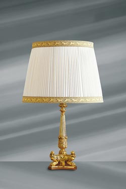 Empire style solid bronze lamp, pleated and laced lampshade. Lucien Gau. 