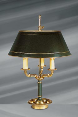 Empire style solid bronze lamp, three lights and lacquered lampshade. Lucien Gau. 