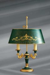 Empire style solid bronze lamp, two lights, lacquered lampshade and details. Lucien Gau. 