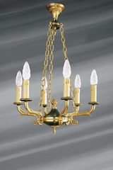 Six-light Empire style solid bronze chandelier. Lucien Gau. 