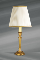 Small Louis XVI gilded bronze lamp, pleated white lampshade decorated with stripes. Lucien Gau. 