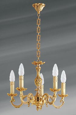 Lustre bronze Louis XV cinq lumières. Lucien Gau. 