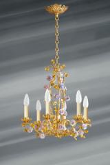 Lustre chandelier 6 lumières Art Nouveau doré. Lucien Gau. 