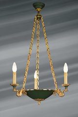 Lustre de style Empire en forme de vasque évasée et laquée, trois lumières. Lucien Gau. Lustre de style Empire en forme de vasque évasée et laquée, trois lumières. Lucien Gau.