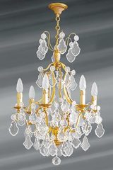 Lustre doré cristal de bohème 6 lumières Louis XV. Lucien Gau. Lustre doré cristal de bohème 6 lumières Louis XV. Lucien Gau.