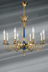 Lustre doré et bleu roi de style Directoire, en bronze massif. Lucien Gau. Lustre doré et bleu roi de style Directoire, en bronze massif. Lucien Gau.