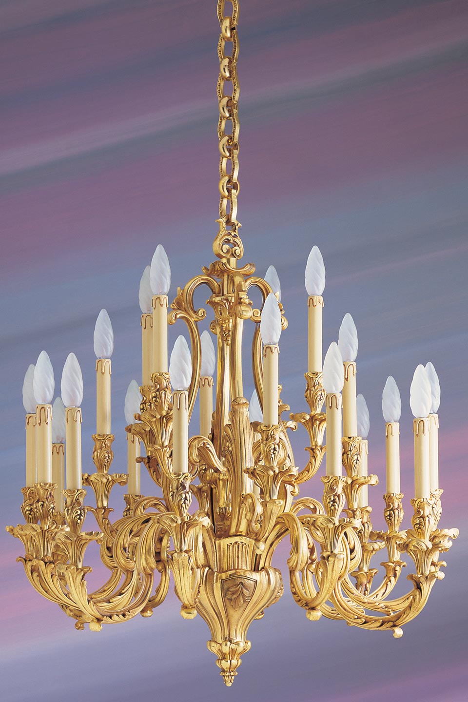 Grand lustre Louis XVI doré cristal de bohème 14 lumières - Lucien Gau,  luminaires classiques de prestige - Réf. 12020172 - mobile