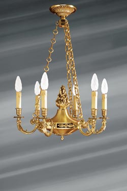 Lustre doré style Directoire, bronze massif, doré, six lumières. Lucien Gau. 