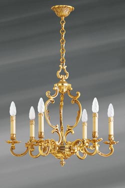 Lustre en bronze doré Louis XV six lumières. Lucien Gau. 