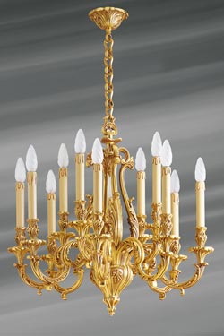 Grand lustre Louis XVI doré cristal de bohème 14 lumières - Lucien Gau,  luminaires classiques de prestige - Réf. 12020172 - mobile