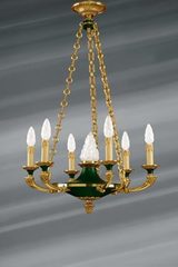 Lustre en bronze massif de style Empire, sept lumières. Lucien Gau. Lustre en bronze massif de style Empire, sept lumières. Lucien Gau.