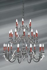 Lustre étain mat Louis XIII trente lumières. Lucien Gau. Lustre étain mat Louis XIII trente lumières. Lucien Gau.