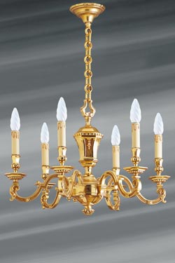Lustre Louis XIV doré en bronze massif six lumières. Lucien Gau. 