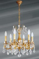 Lustre Louis XV cristal de bohème six lumières. Lucien Gau. Lustre Louis XV cristal de bohème six lumières. Lucien Gau.