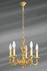 Lustre Louis XV doré en bronze cinq lumières. Lucien Gau. 