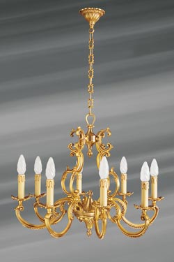 Lustre Louis XV en bronze doré huit lumières. Lucien Gau. 