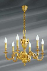 Lustre, Louis XVI, en bronze doré, six lumières. Lucien Gau. Lustre, Louis XVI, en bronze doré, six lumières. Lucien Gau.