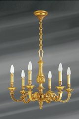 Lustre Louis XVI en bronze doré, six lumières. Lucien Gau. Lustre Louis XVI en bronze doré, six lumières. Lucien Gau.