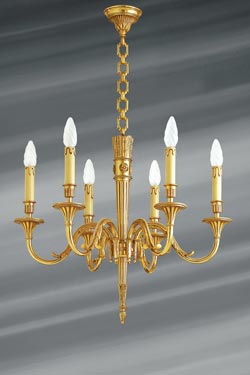 Lustre, Louis XVI, en bronze doré, six lumières. Lucien Gau. 