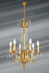 Lustre perles de cristal de bohème six lumières Louis XVI. Lucien Gau. 