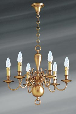 Lustre style hollandais laiton six lumières. Lucien Gau. 