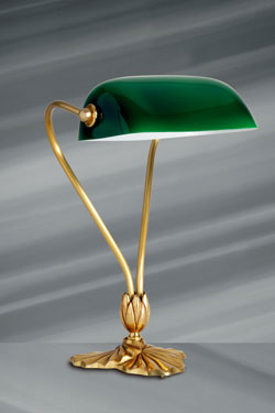 Nymphéa lampe de bureau de bibliothèque américaine dorée. Lucien Gau. 