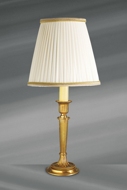 Petite lampe Louis XVI en bronze doré, abat-jour blanc plissé orné de galons . Lucien Gau. 