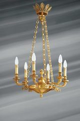 Superbe lustre de style Empire, en bronze massif, six lumières. Lucien Gau. Superbe lustre de style Empire, en bronze massif, six lumières. Lucien Gau.