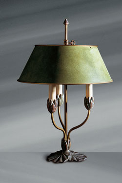 Nymphéa large antique bronze table lamp. Lucien Gau. 