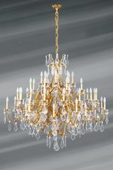Très grand lustre doré Louis XV cristal de bohème bronze. Lucien Gau. Très grand lustre doré Louis XV cristal de bohème bronze. Lucien Gau.