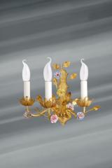 Art nouveau wall lamp with porcelain flowers. Lucien Gau. 